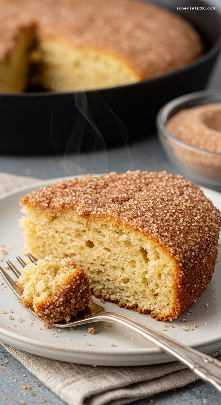 Cinnamon-Sugar Skillet Donut Cake with Sour Cream – Closeup