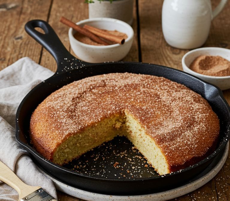 Cinnamon-Sugar Skillet Donut Cake with Sour Cream