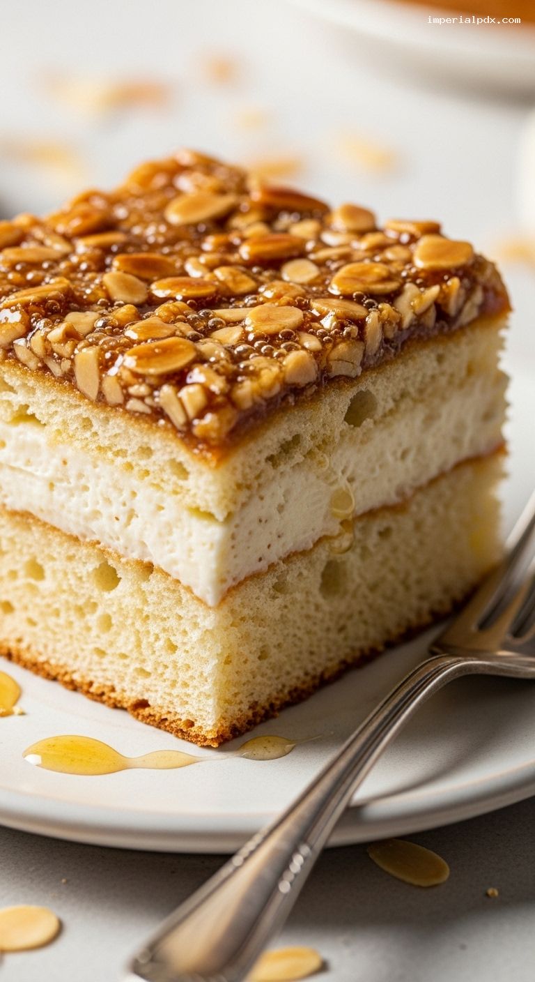 Classic Bienenstich Bee Sting Cake with Vanilla Cream – Closeup
