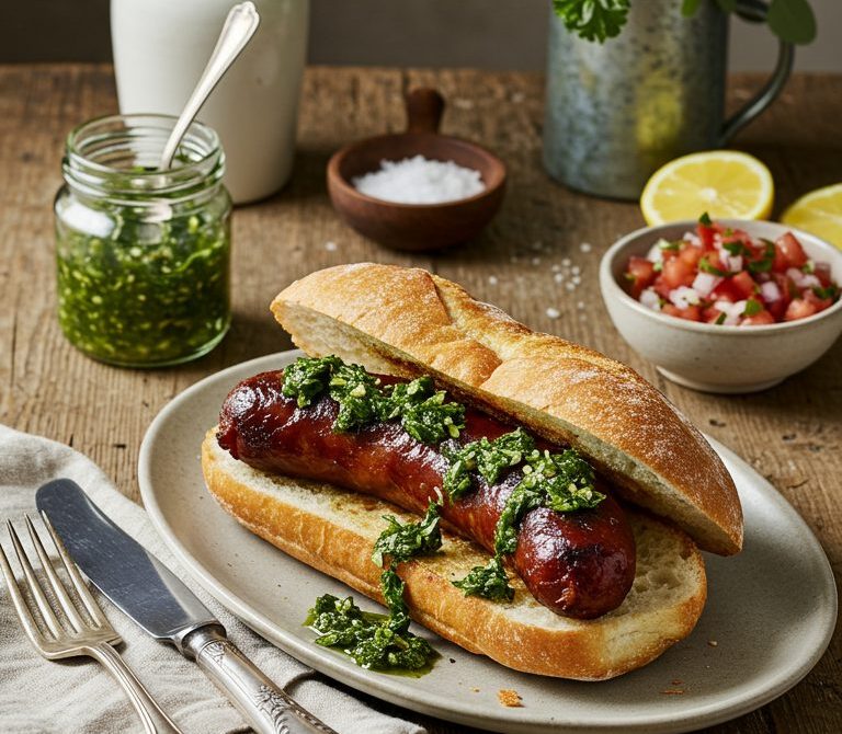 Classic Choripán with Chimichurri and Salsa Criolla