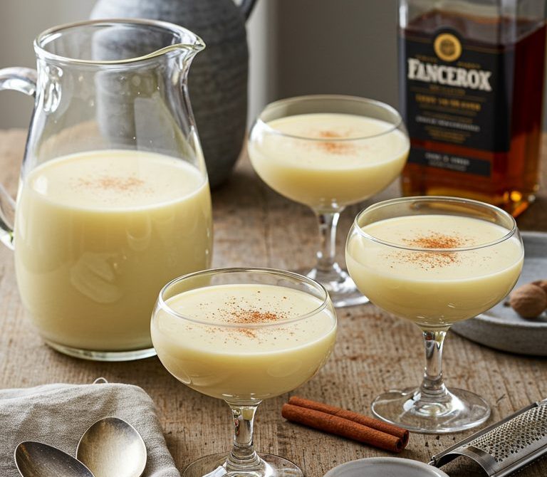 Classic Cooked Custard Eggnog with Fresh Nutmeg
