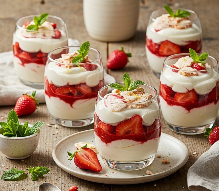 Classic Eton Mess with Strawberries and Berry Coulis