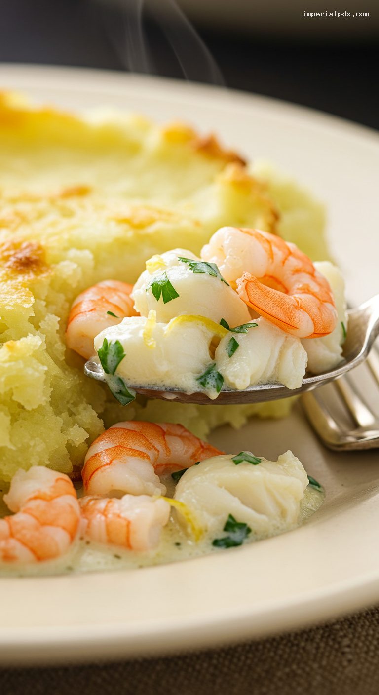 Classic Fish Pie with Creamy Parsley Sauce – Closeup