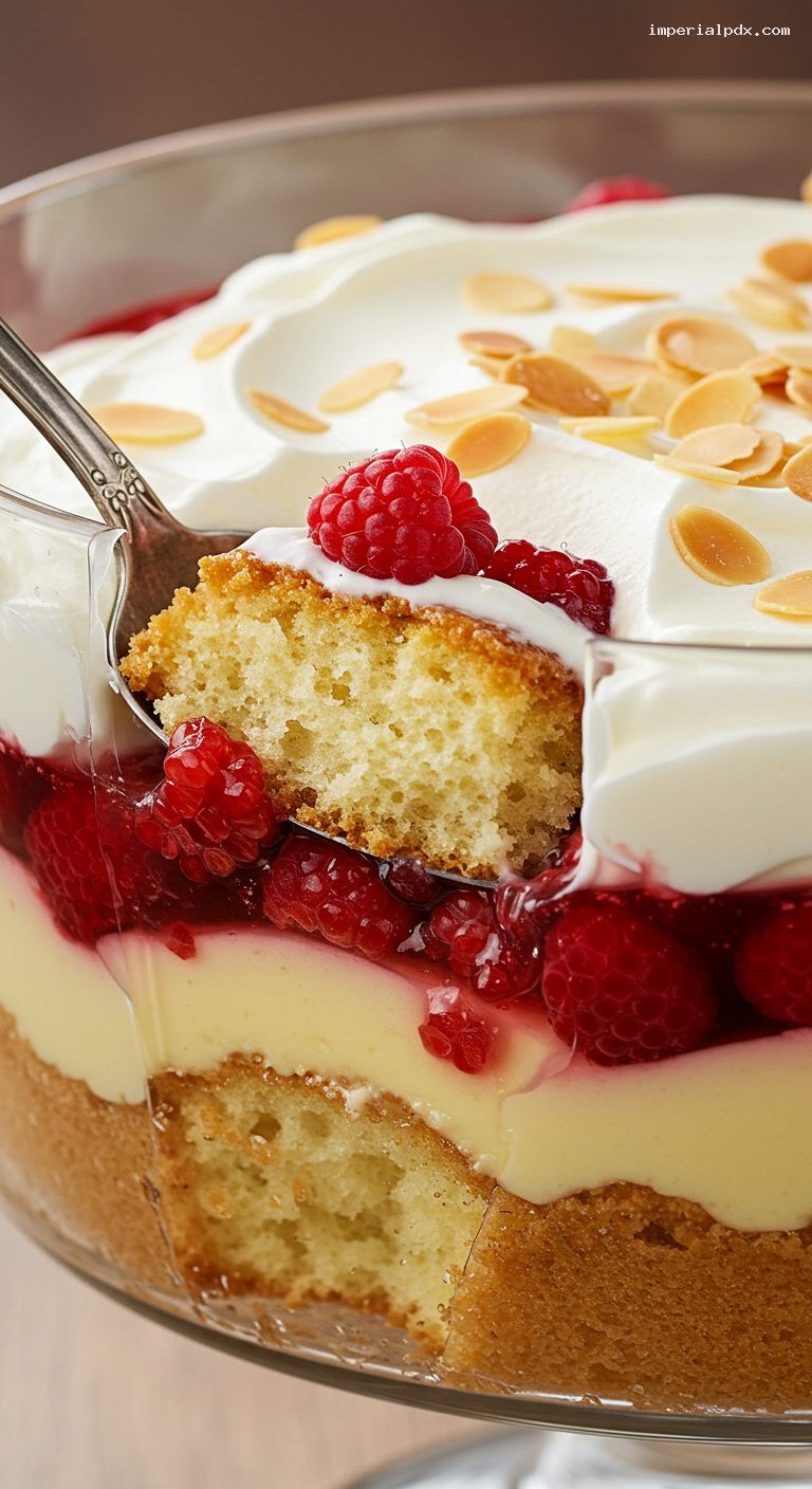 Classic Sherry Trifle with Custard and Almonds – Closeup