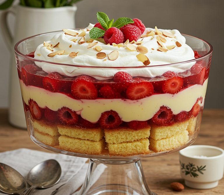 Classic Sherry Trifle with Custard and Almonds