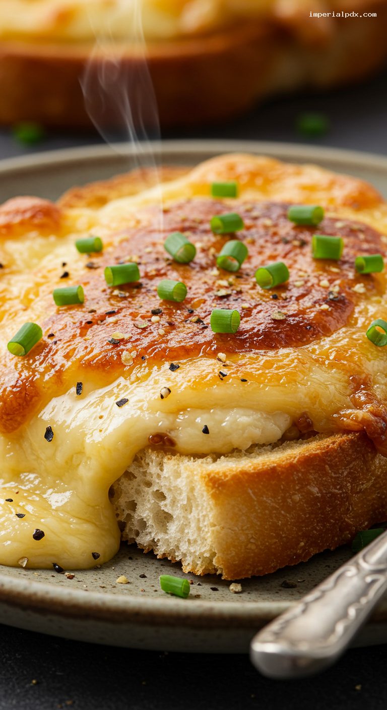 Classic Welsh Rarebit with Cheddar, Ale, and Mustard – Closeup