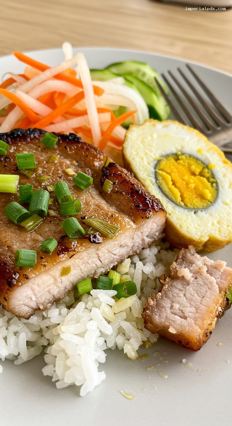 Com Tam Suon Bi Cha (Vietnamese Broken Rice Plate) – Closeup