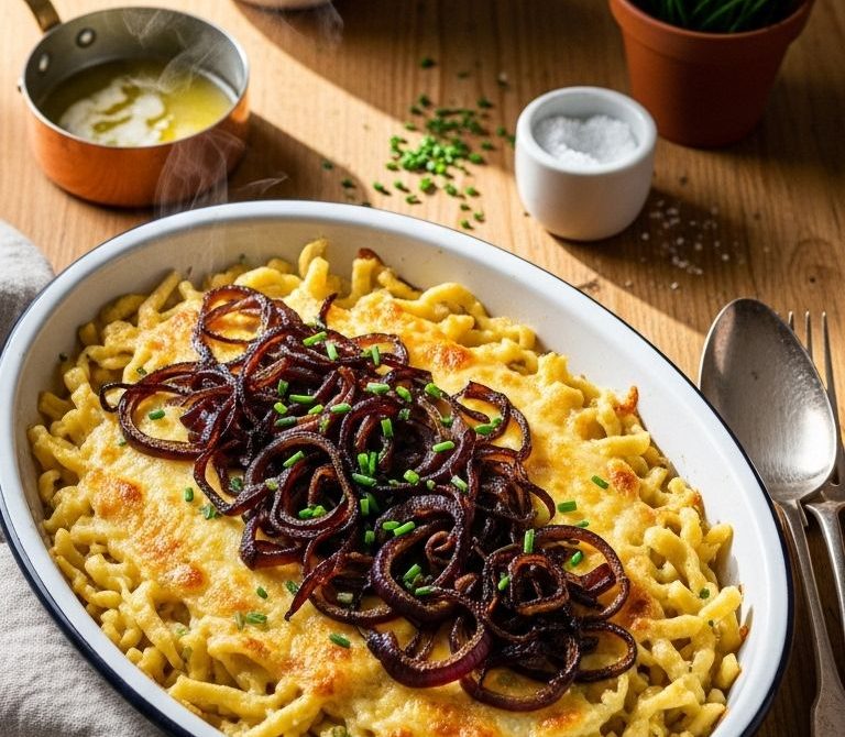 Cozy Käsespätzle with Caramelized Onions and Chives