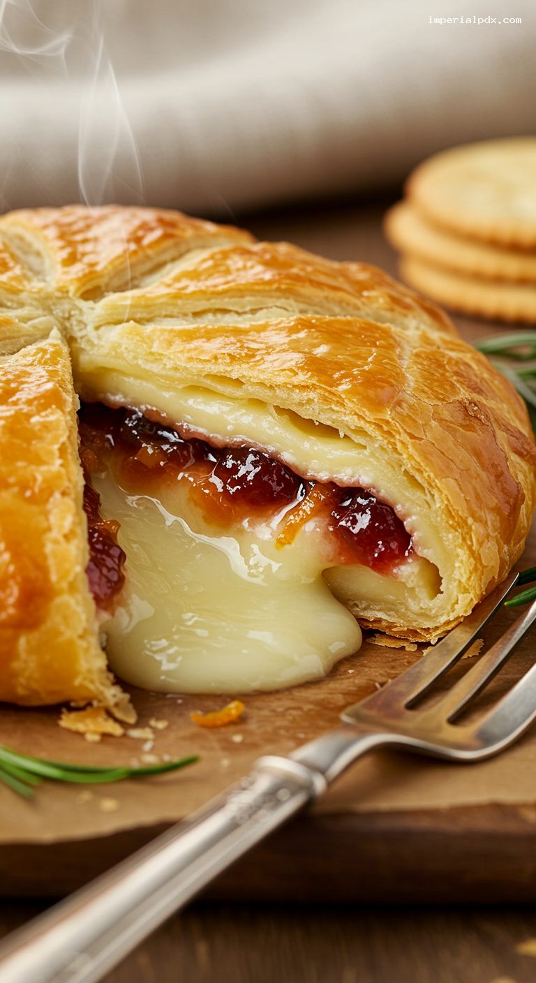 Cranberry Orange Brie en Croûte – Closeup