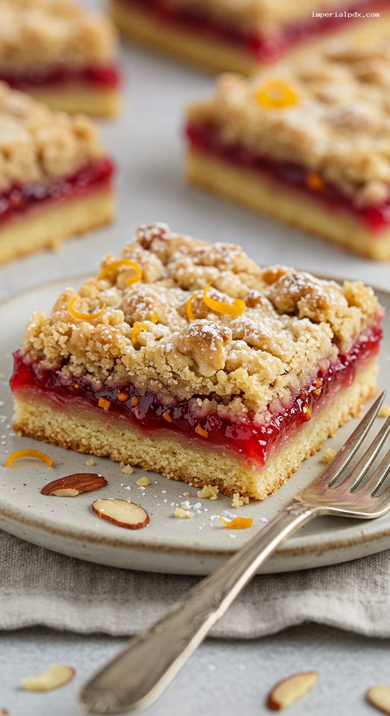 Cranberry-Orange Crumb Bars with Almond Streusel – Closeup