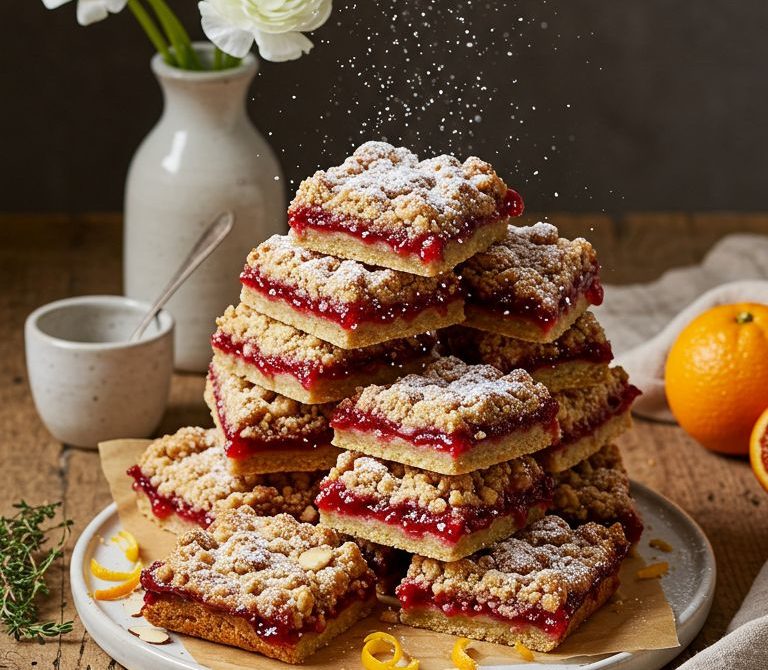 Cranberry-Orange Crumb Bars with Almond Streusel