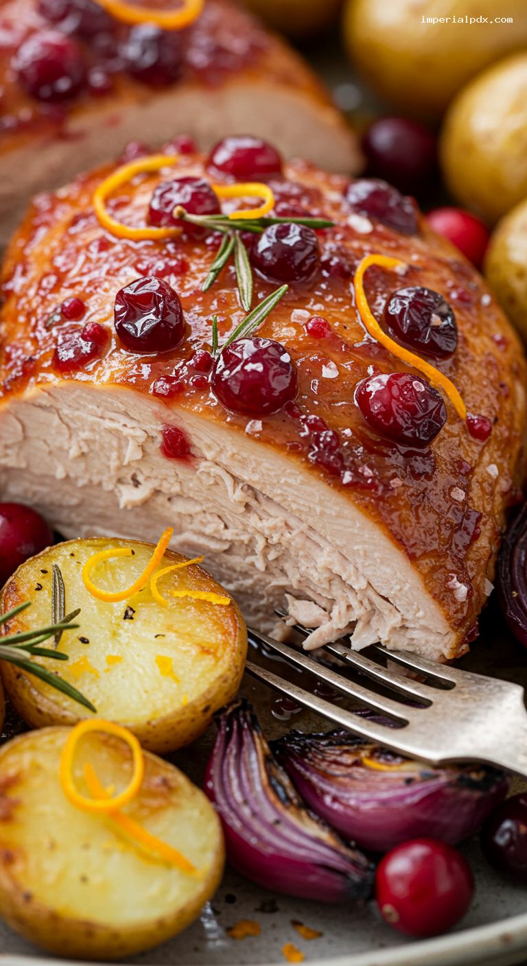 Cranberry-Orange Roast Chicken with Rosemary Butter – Closeup