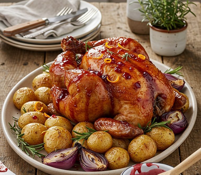 Cranberry-Orange Roast Chicken with Rosemary Butter