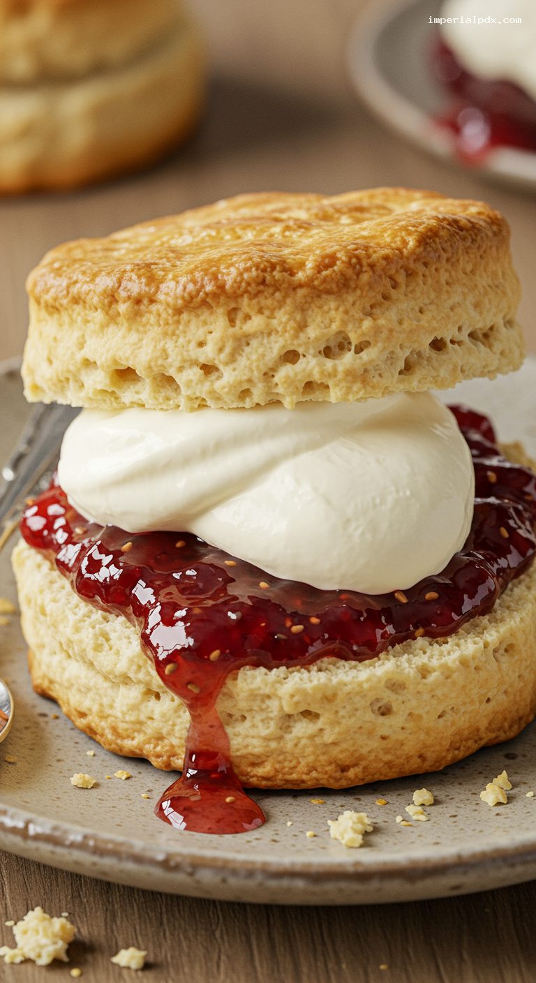 Cream Tea Scones with Jam and Clotted Cream – Closeup