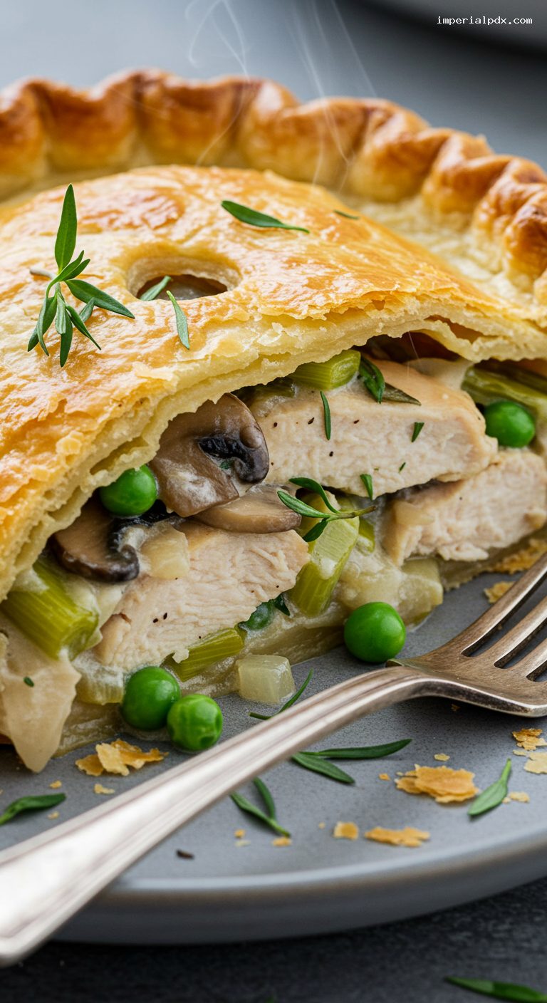 Creamy Chicken and Mushroom Pie with Tarragon – Closeup