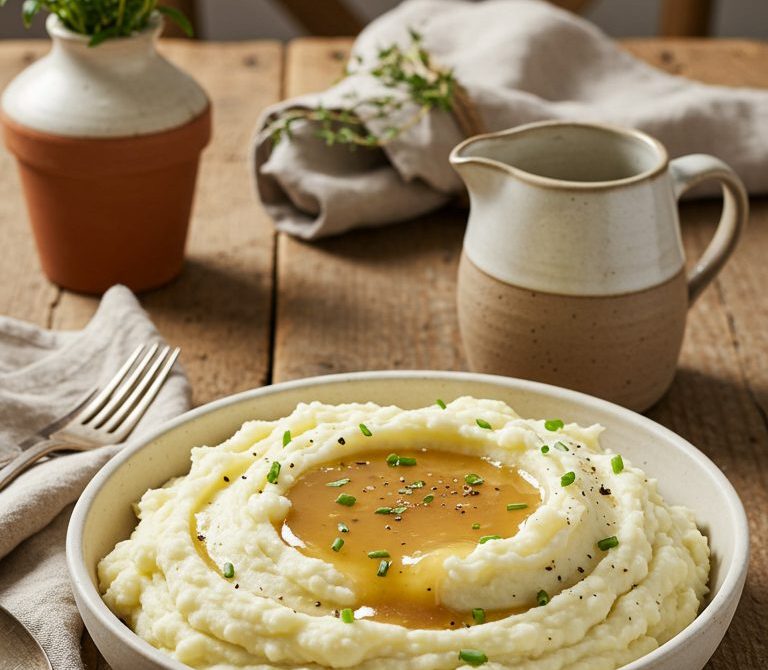 Creamy Mashed Potatoes with Savory Gravy