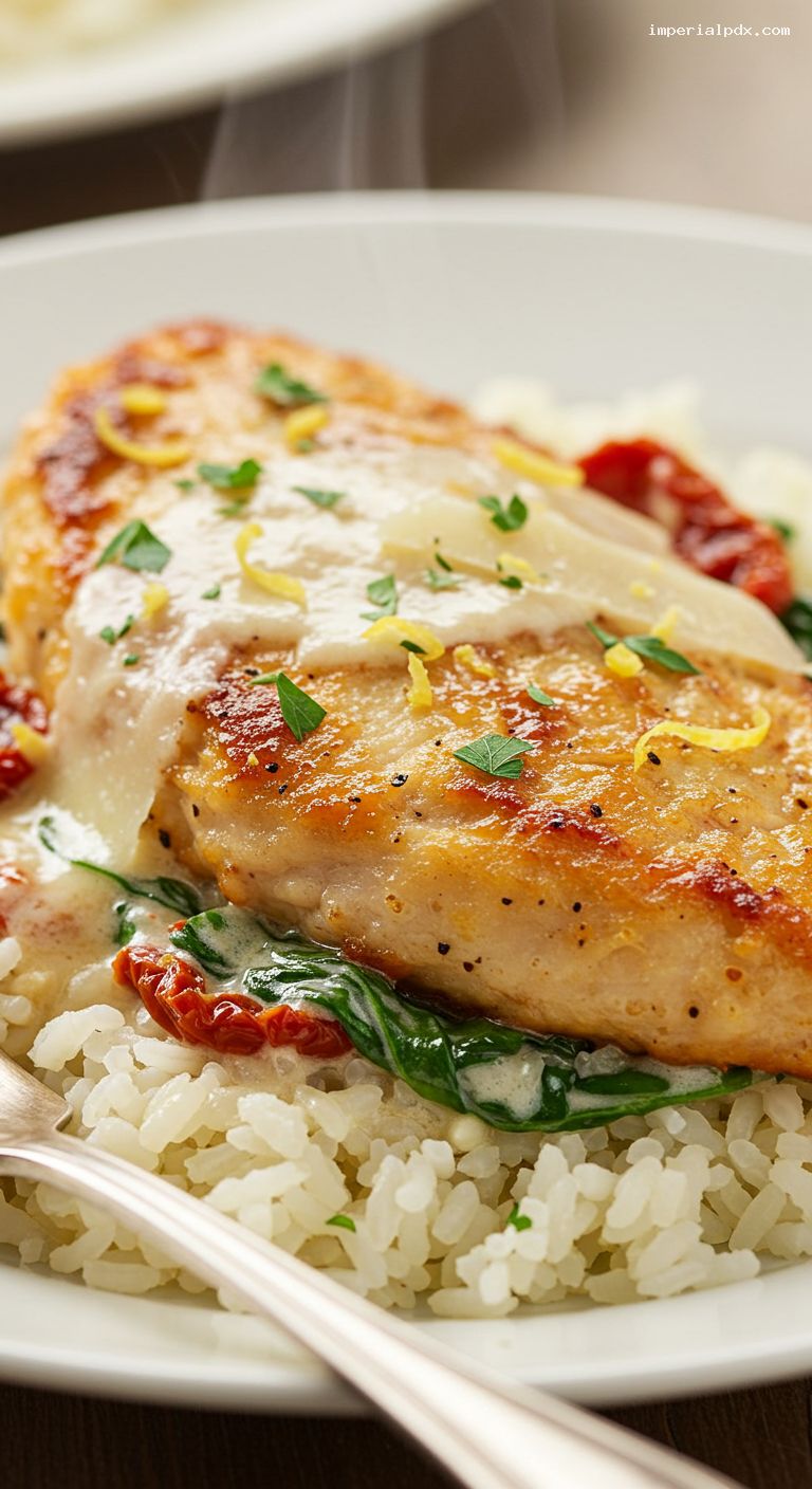 Creamy Tuscan Chicken Skillet with Sun-Dried Tomatoes – Closeup