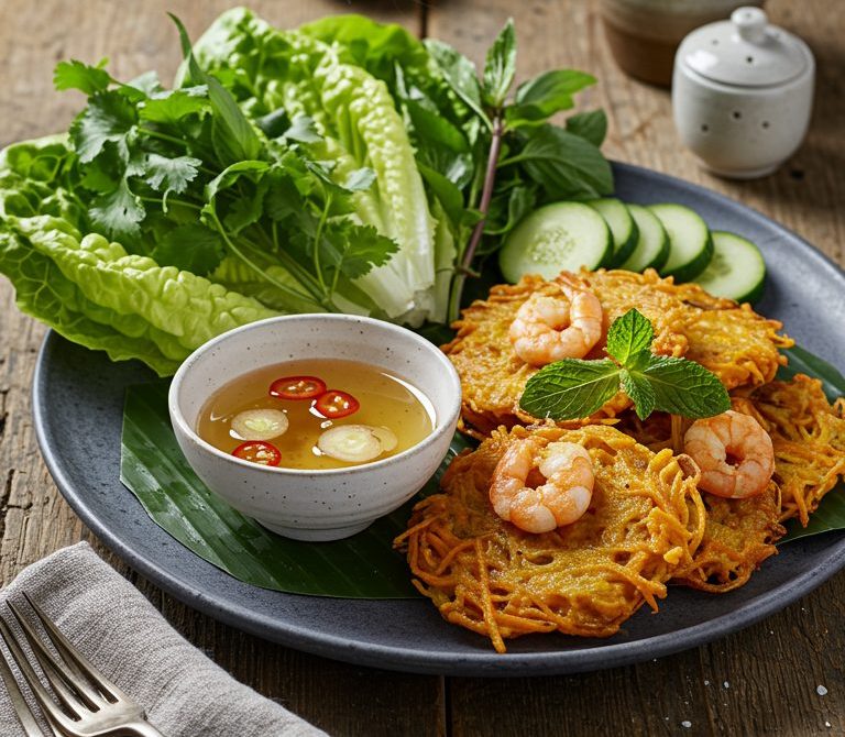 Crispy Banh Tom Ho Tay with Nuoc Cham