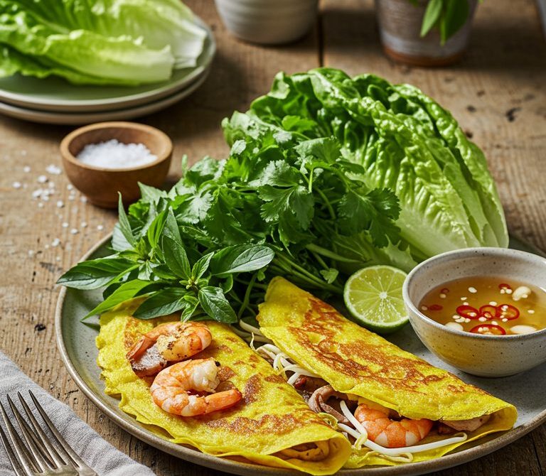 Crispy Banh Xeo with Pork, Shrimp, and Herbs