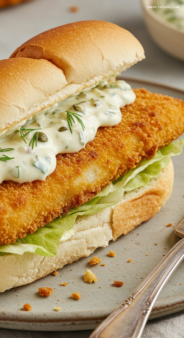Crispy Fish Finger Butty with Tartar Sauce – Closeup