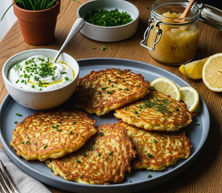Crispy German Potato Pancakes with Applesauce or Herb Quark