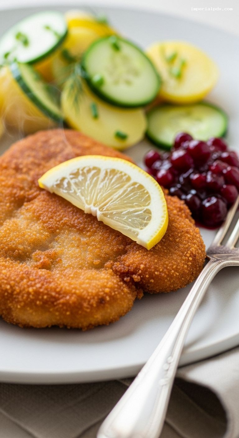 Crispy Pork Schnitzel “Wiener Art” with Potato-Cucumber Salad – Closeup