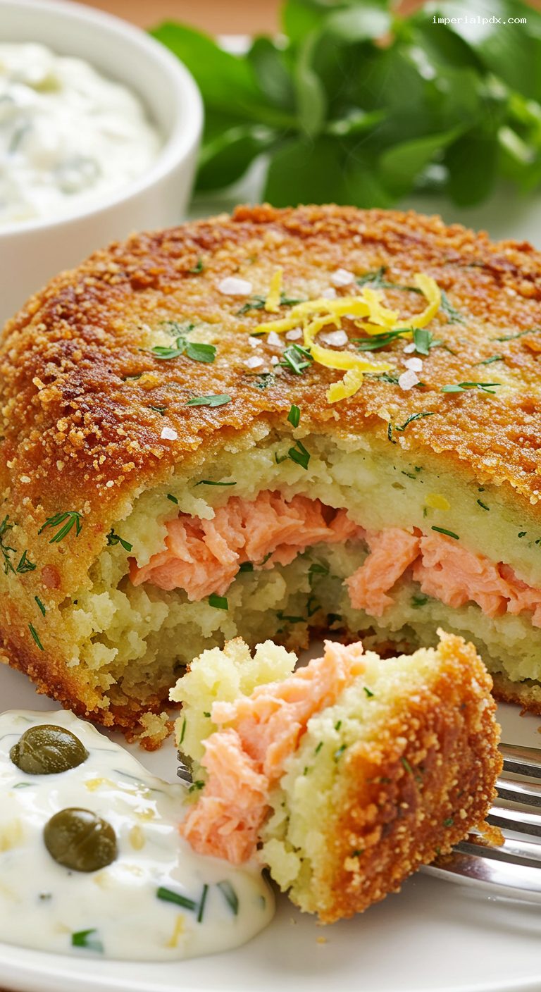Crispy Salmon and Smoked Haddock Fishcakes with Tartar Sauce – Closeup