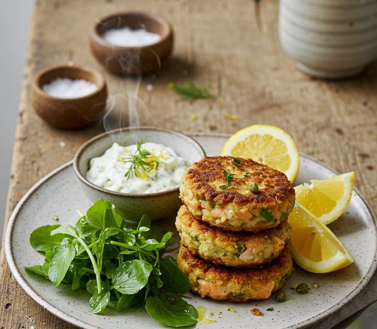 Crispy Salmon and Smoked Haddock Fishcakes with Tartar Sauce