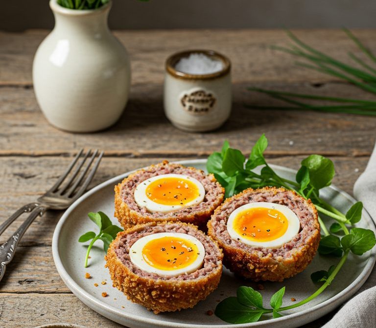 Crispy Scotch Eggs with Herbed Sausage and Mustard
