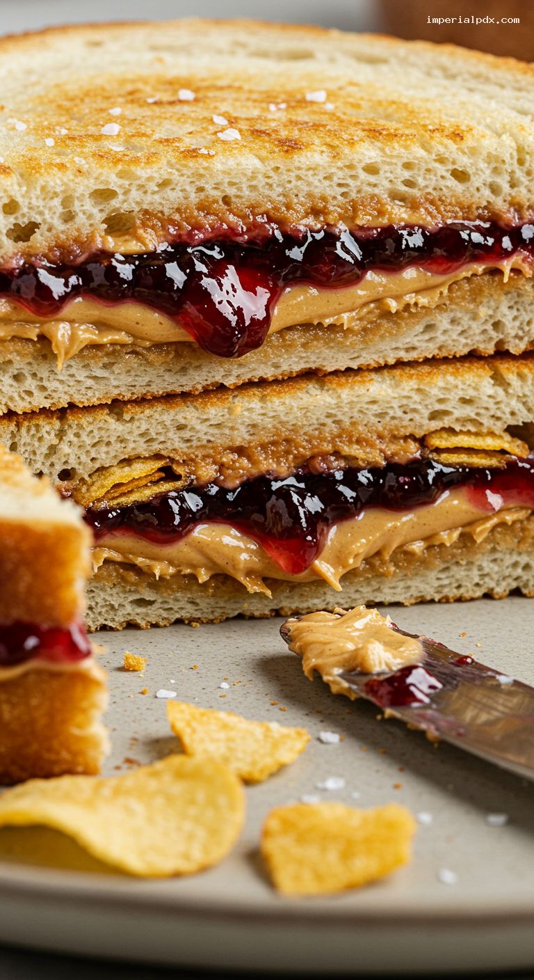 Crunchy PB&J on Country Bread – Closeup