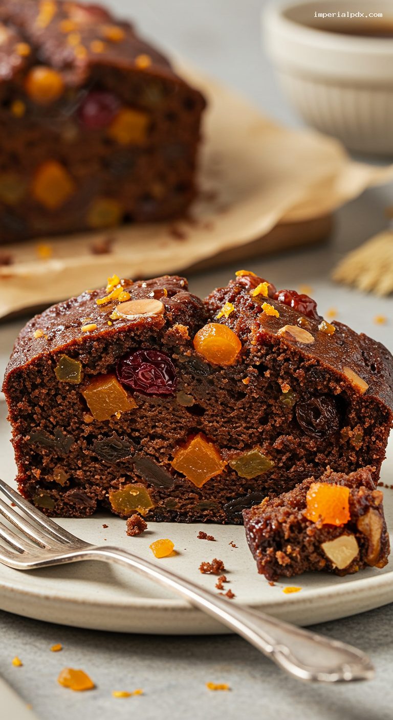 Dark and Boozy Fruitcake with Rum-Soaked Fruits – Closeup