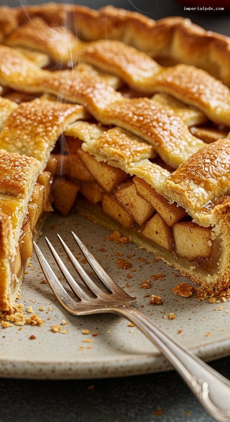 Deep-Dish All-Butter Apple Pie with Lattice and Turbinado – Closeup