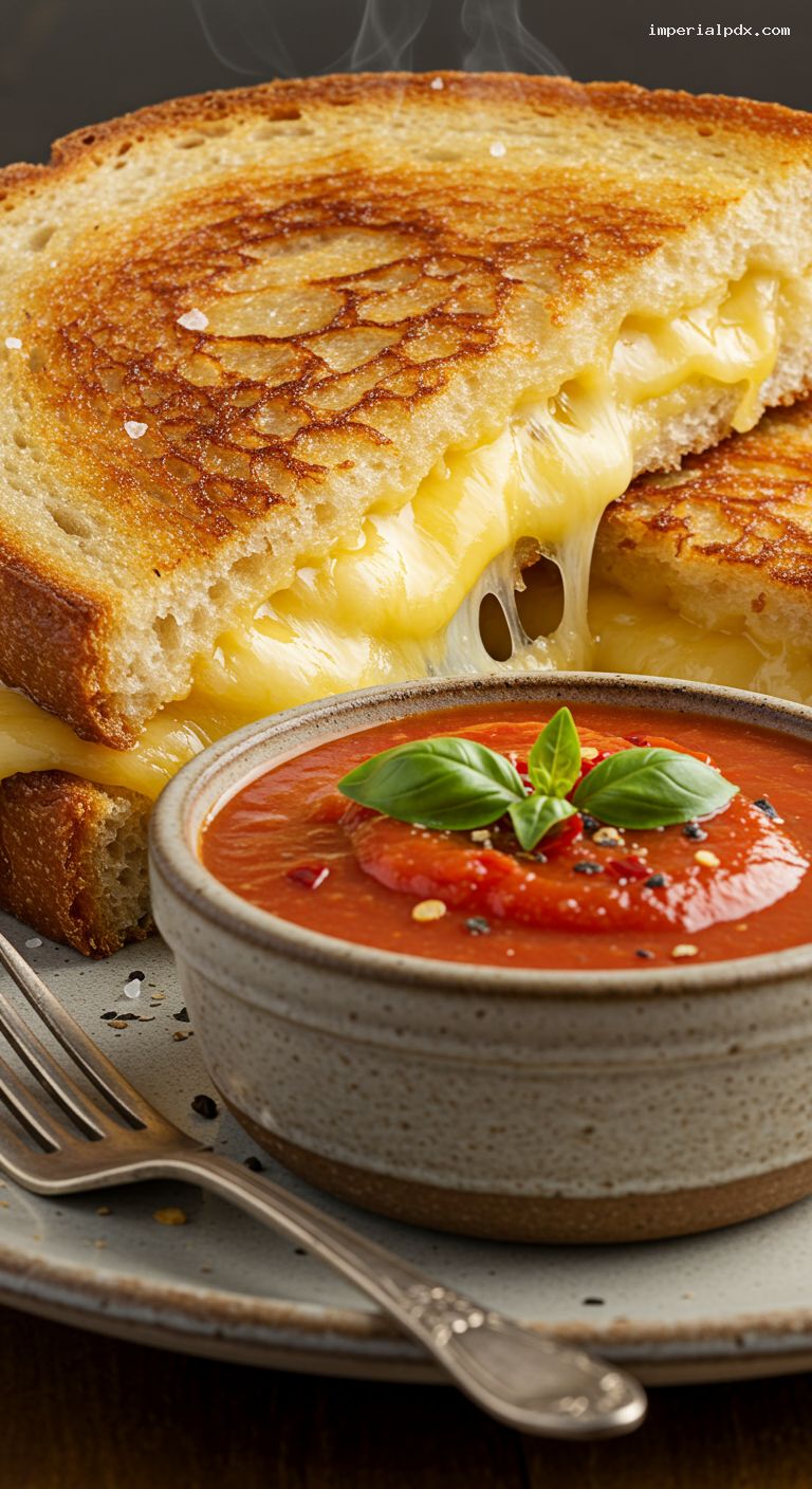 Diner-Style Grilled Cheese with Tomato-Basil Dip – Closeup