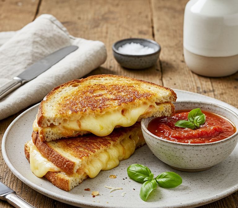 Diner-Style Grilled Cheese with Tomato-Basil Dip
