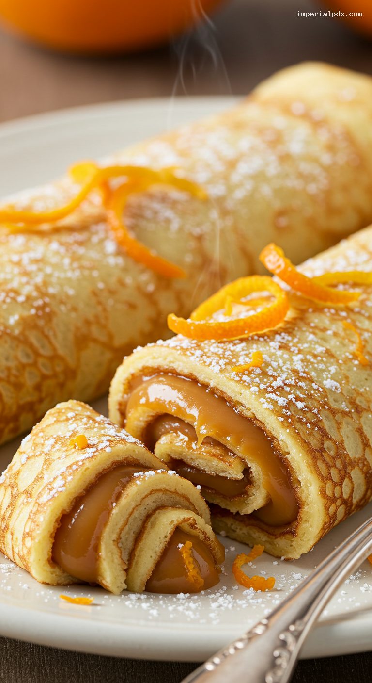 Dulce de Leche Crêpes with Rum and Orange – Closeup