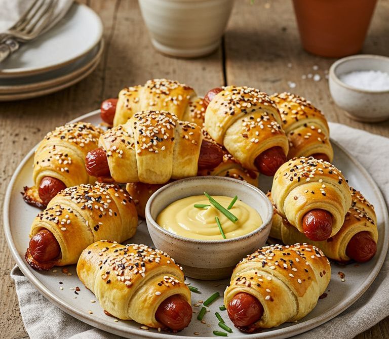Everything-Seasoned Pigs in a Blanket with Honey Mustard