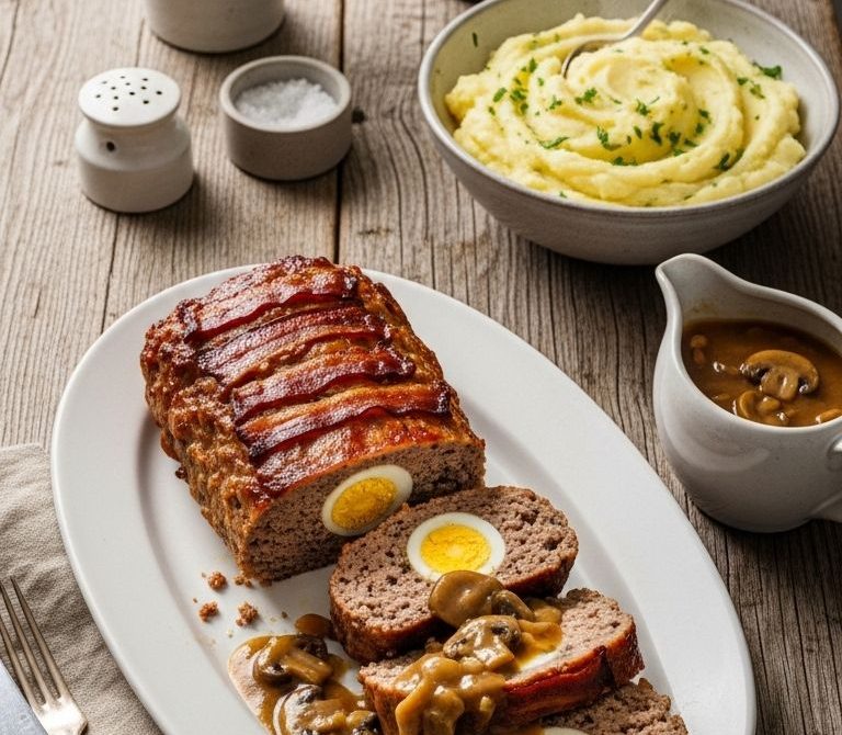 Falscher Hase: German Meatloaf with Egg and Gravy