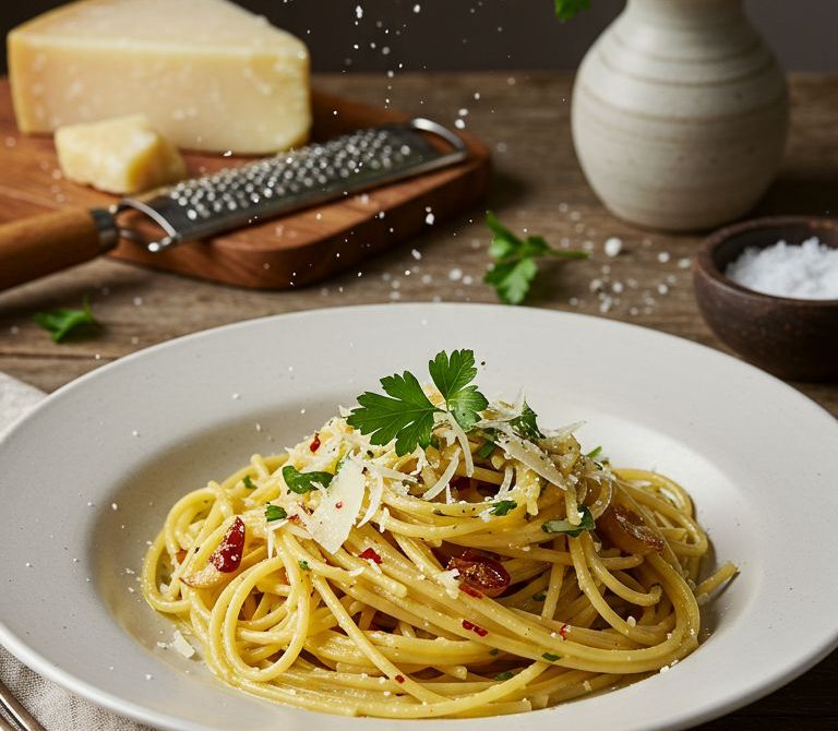 Garlic-Butter Midnight Noodles with Chili and Parmesan