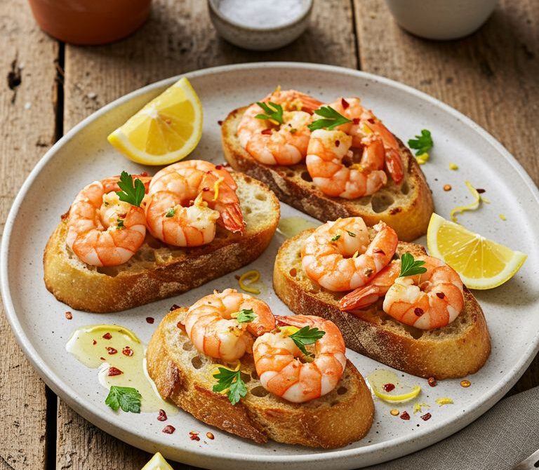 Garlic Butter Shrimp Toast with Lemon and Chili
