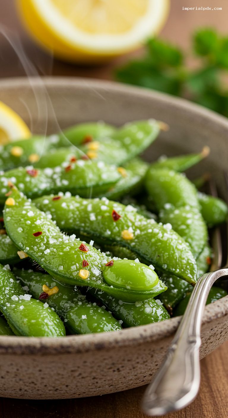 Garlic Parmesan Edamame with Lemon Butter – Closeup