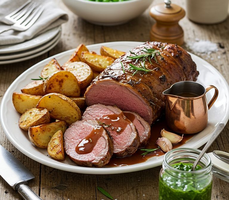 Garlic-Rosemary Roast Leg of Lamb with Mint Sauce