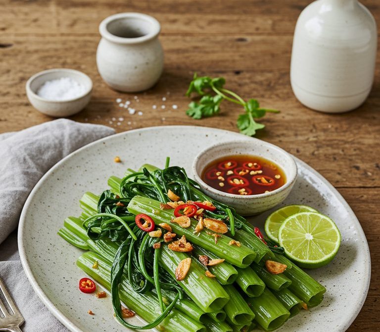 Garlicky Wok-Tossed Water Spinach with Fish Sauce