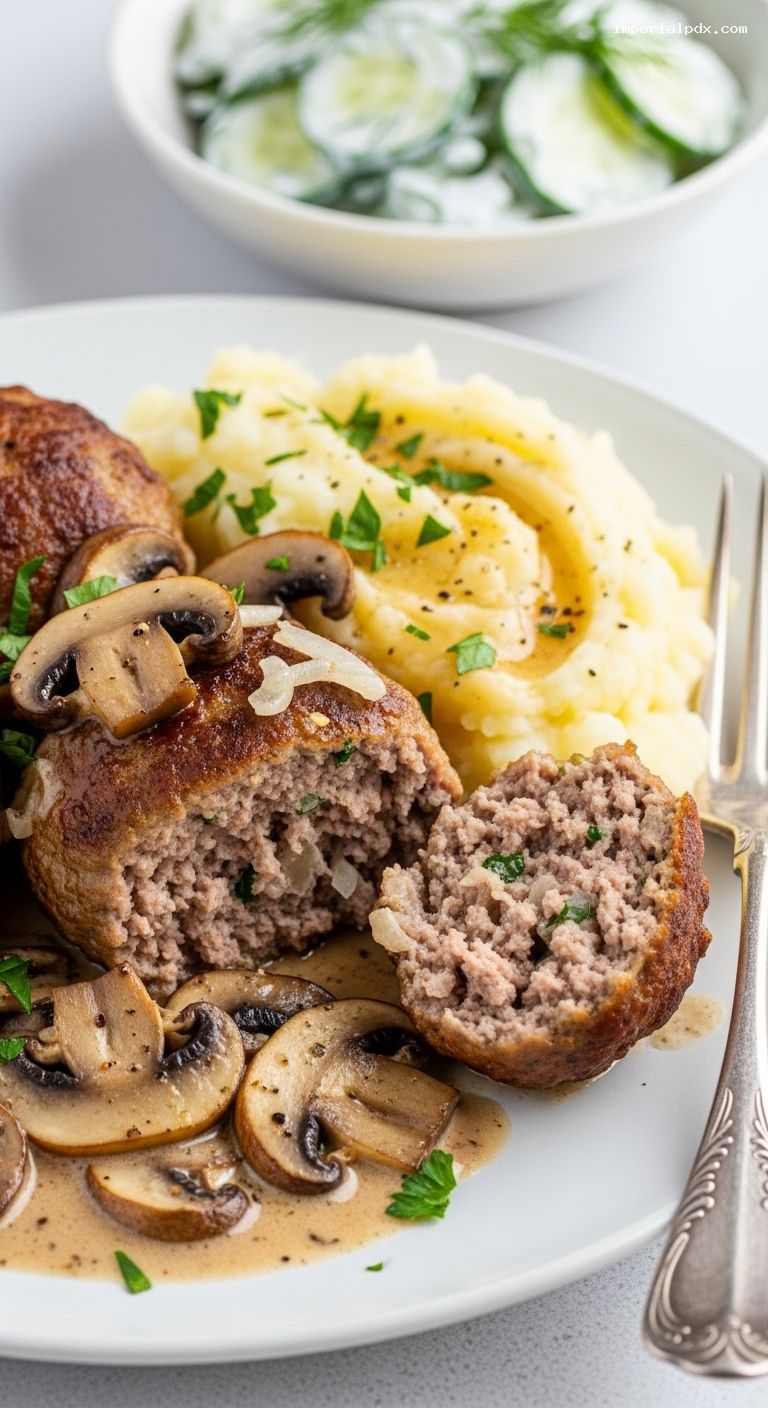 German Frikadellen with Mushroom Cream Sauce – Closeup