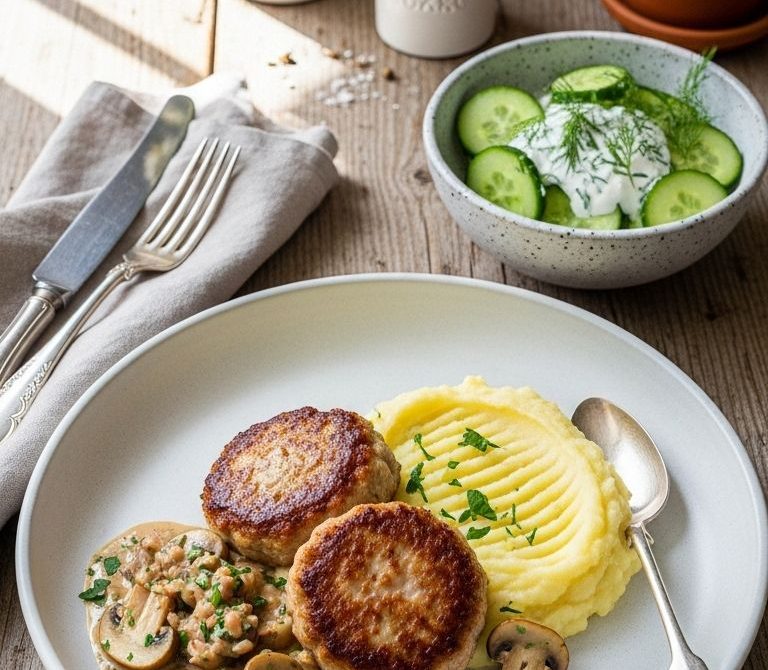 German Frikadellen with Mushroom Cream Sauce