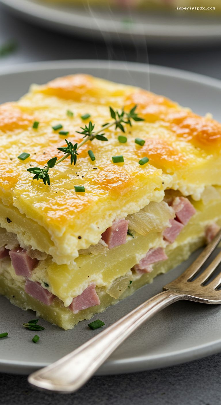 German Ham and Gouda Potato Casserole – Closeup