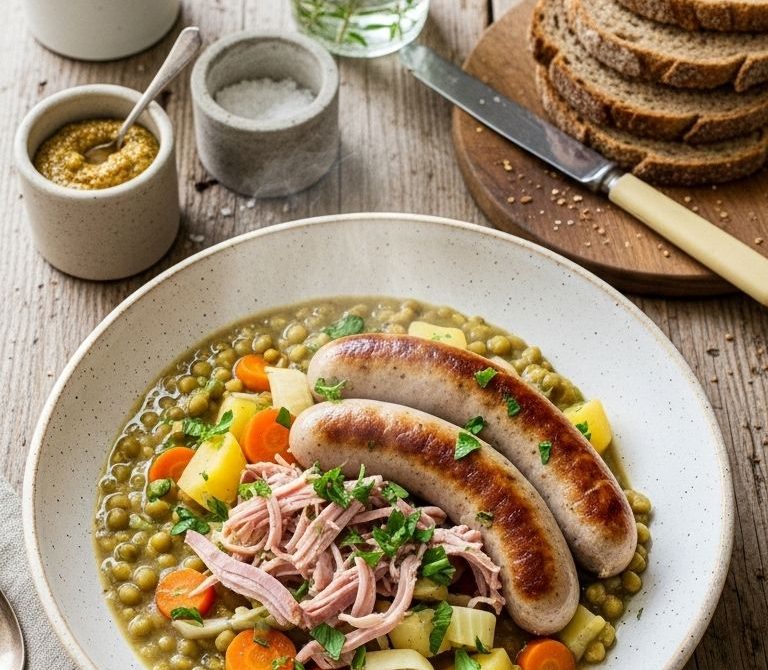 German Split Pea Stew with Ham Hock and Sausage