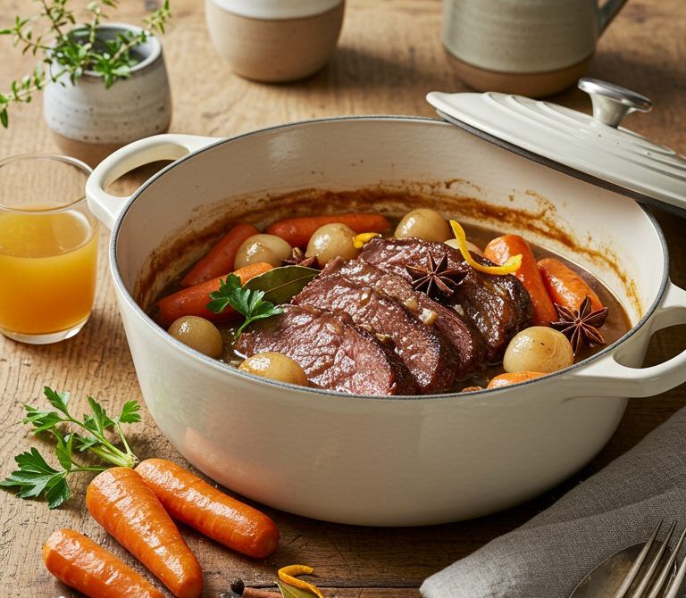 Gingerbread-Spiced Pot Roast with Apple Cider and Carrots