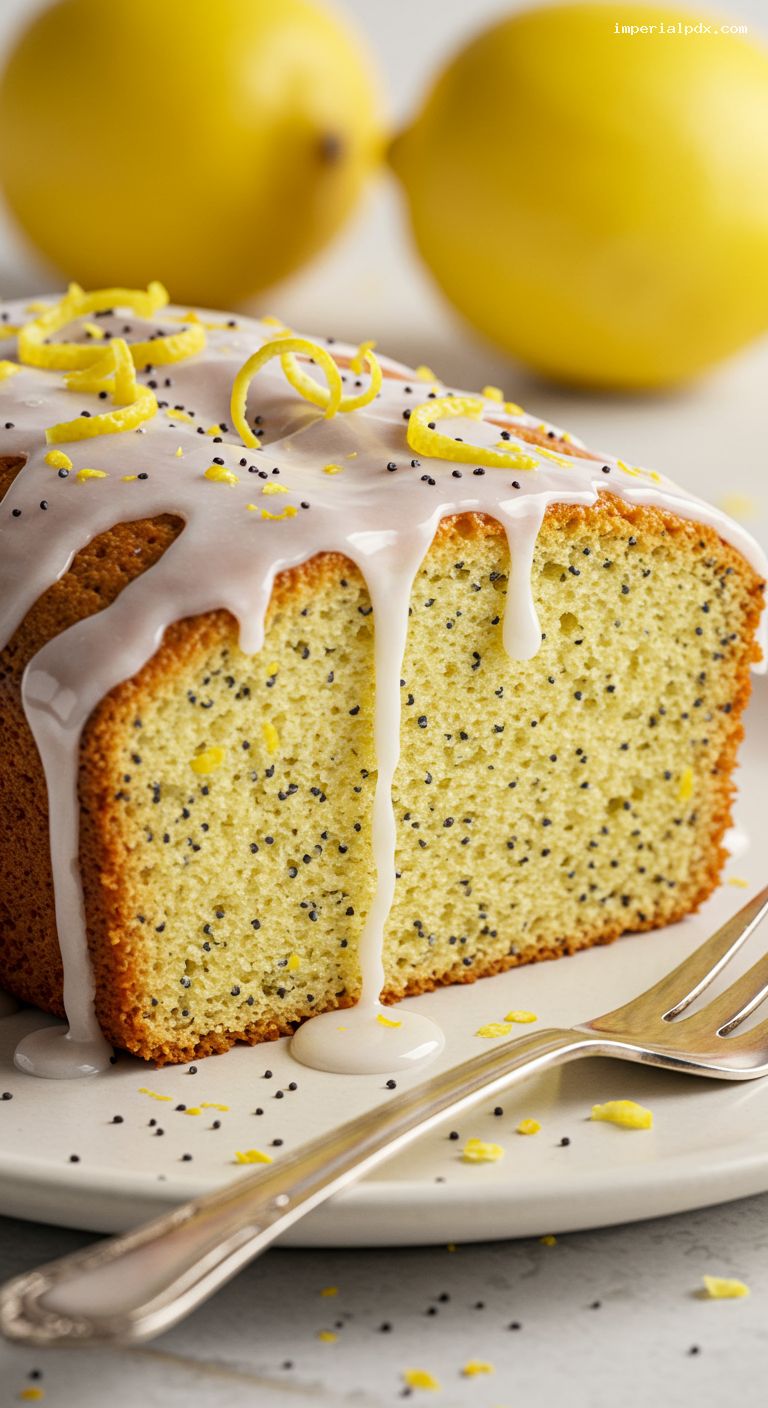 Glazed Lemon Poppy Seed Loaf Cake – Closeup
