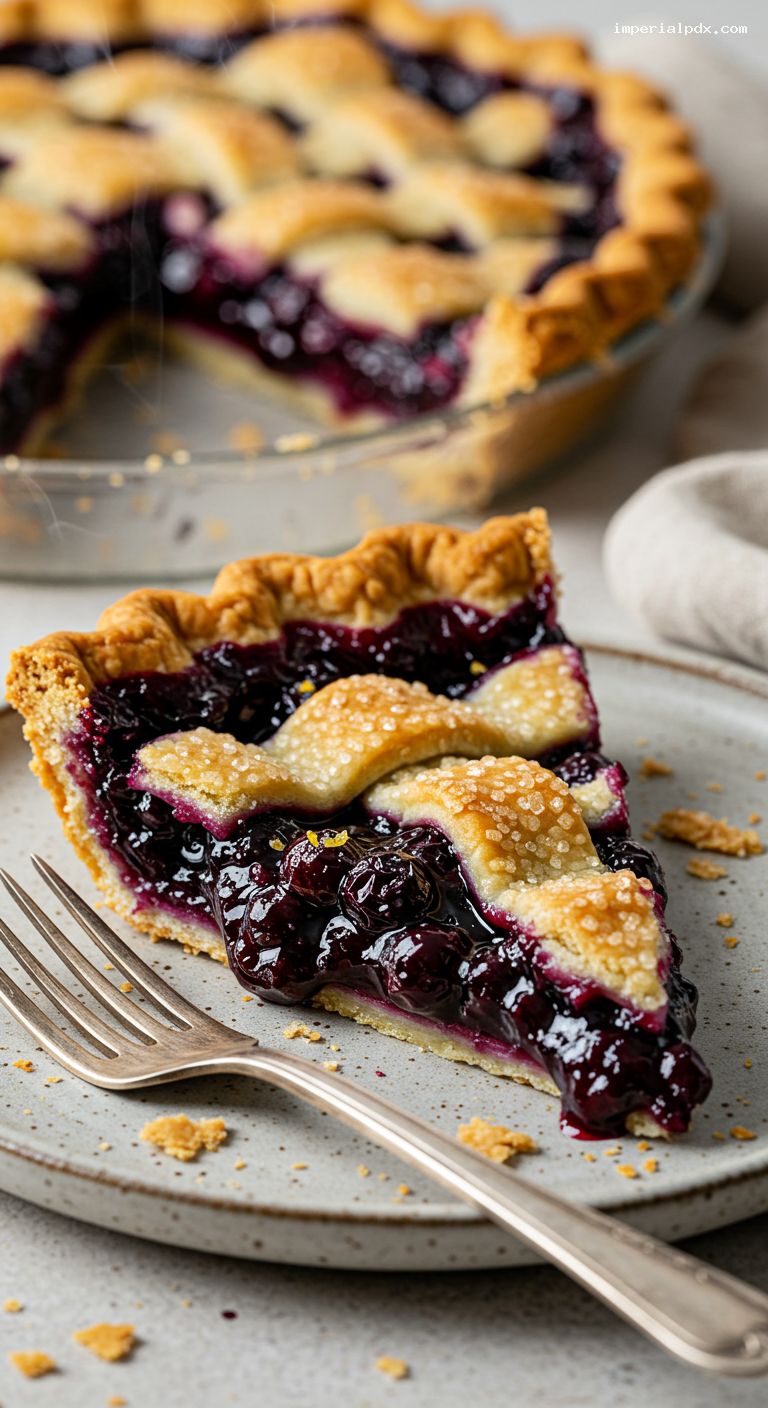 Golden Lattice Blueberry Pie with Lemon Zest – Closeup