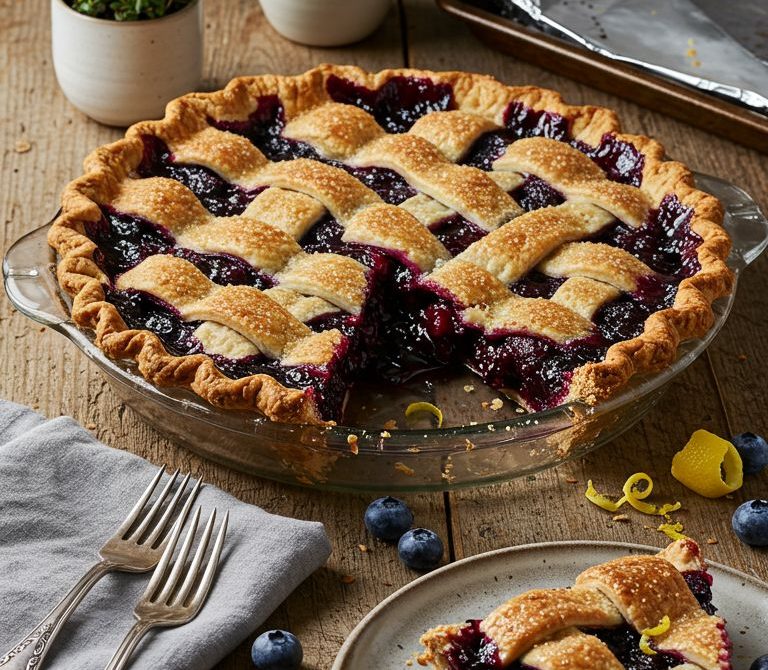 Golden Lattice Blueberry Pie with Lemon Zest